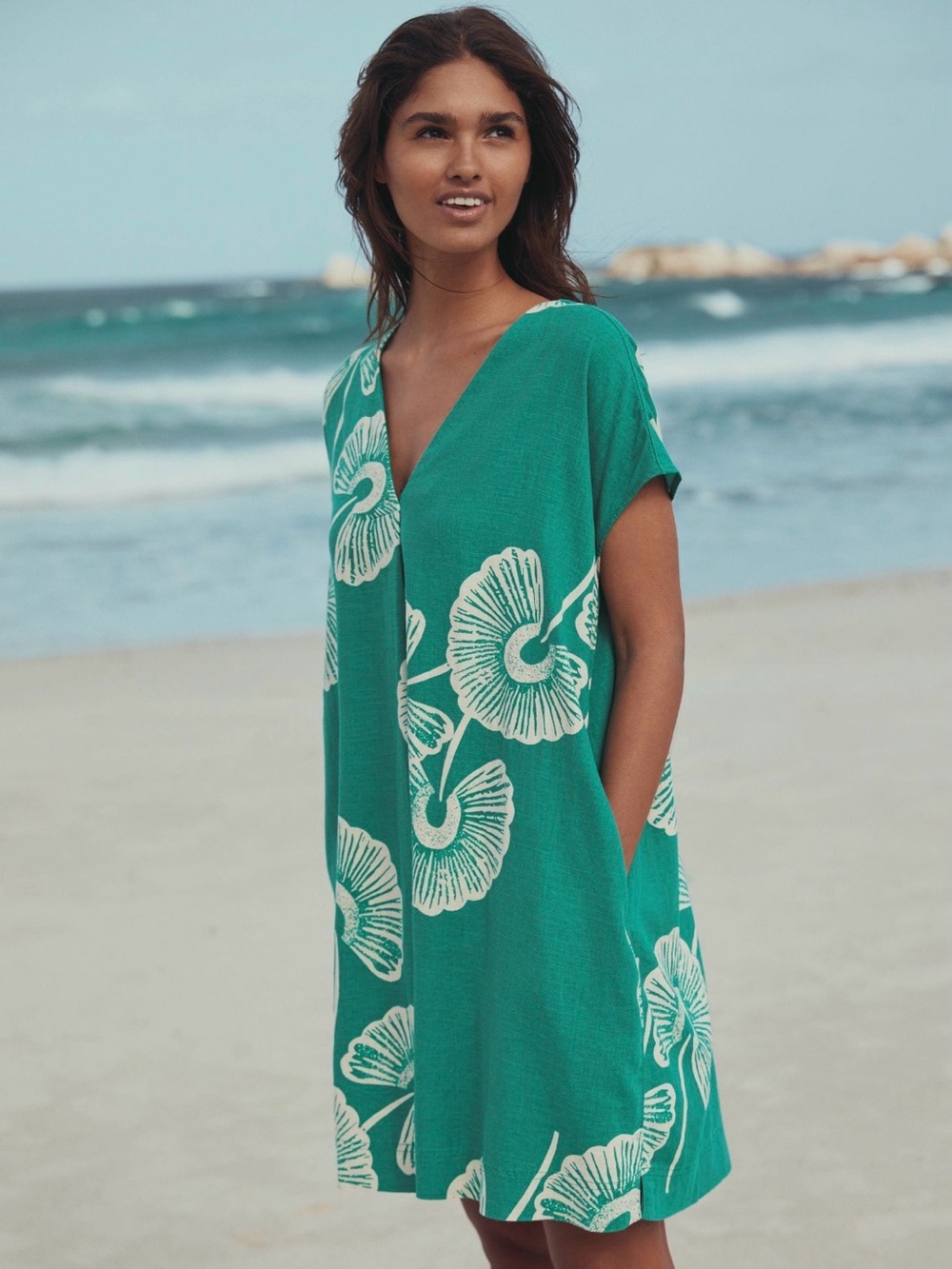 NEXT DIRECT GREEN FLORAL SHORT TUNIC DRESS - BNWT - US16